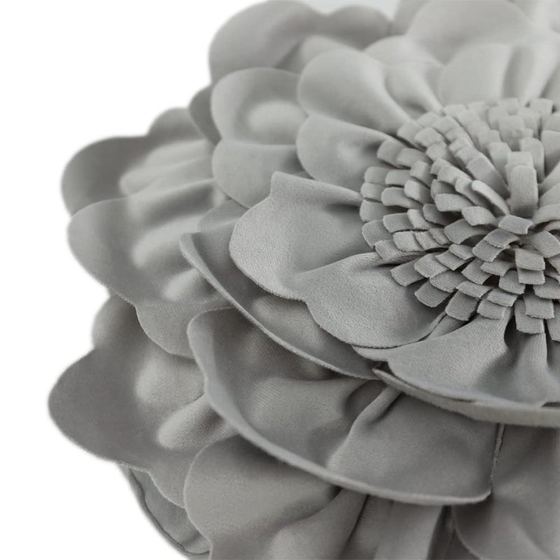 JWH Handmade Flower Throw Pillow Cover Decorative Floral Pillow Case Round Cushion Velvet Pillowcase for Bedroom Bed Couch Living Room 14 Inch Grey - Image 3